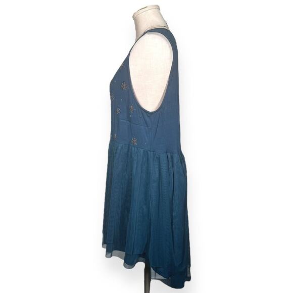 TORRID Teal Green Embellished Babydoll Top Coquette Double Mesh Beaded 2X - Picture 7 of 13